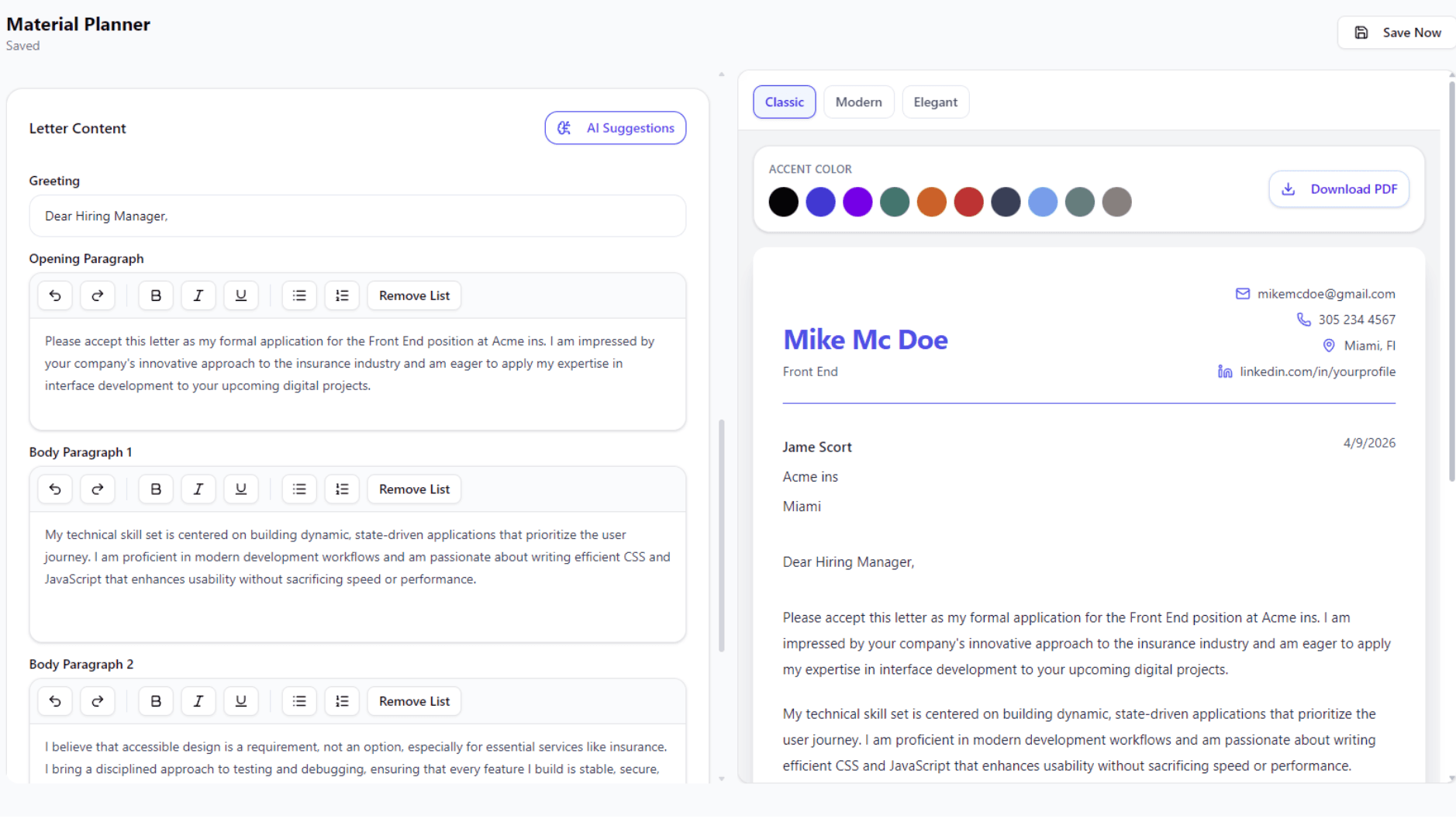 cover letter builder